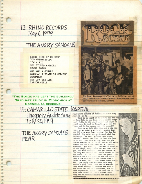 ANGRY SAMOANS Metal Mike Scrapbook 1978 – 10-28-1978 – 06-01-1979 – The Bonze Era - Bonze Annette Rose Blayk FKA Kevin Eric BONZE Saunders on Lead Guitar